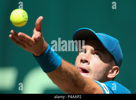 Halle, Deutschland. 21 Juni, 2018. Tennis, ATP-Tour, Singles, Männer, Runde 16: Borna Coric aus Kroatien in Aktion gegen Basilashvili von Georgia. Credit: Friso Gentsch/dpa/Alamy leben Nachrichten Stockfoto