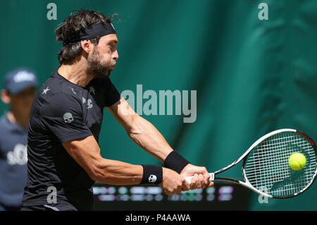 Halle, Deutschland. 21 Juni, 2018. Tennis, ATP-Tour, Singles, Männer, Runde 16: nikoloz Basilashvili Georgiens in Aktion erneut Coric aus Kroatien. Credit: Friso Gentsch/dpa/Alamy leben Nachrichten Stockfoto