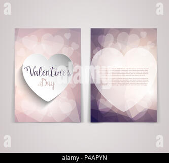 Doppelseitige Valentinstag flyer Vorlage mit einem Low Poly design Stockfoto