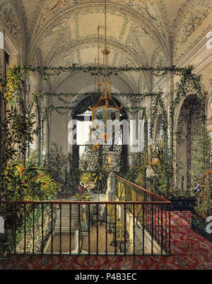 Konstantin Andreyevich Ukhtomsky-Interieurs des Winter Palace - Der kleine Wintergarten von Kaiserin Alexandra Fyodorovna Stockfoto