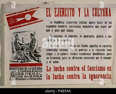 Kartell DE LA GUERRA CIVIL-EL EJERCITO Y LA CULTURA. Lage: ARCHIVO HISTORICO NACIONAL, Salamanca. Stockfoto