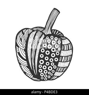 Vektor Monochrome dekorative Paprika mit schönen Muster. Hand gezeichnet verzierten Gemüse Stock Vektor