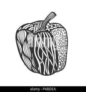 Vektor Monochrome dekorative Paprika mit schönen Muster. Hand gezeichnet verzierten Gemüse Stock Vektor