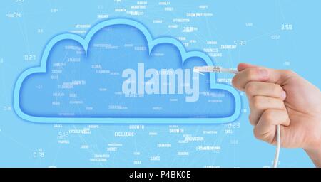 Bild aus einer Hand, die Kabel in Blau dargestellt Cloud Stockfoto