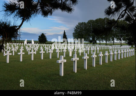 Reihen von Rücken an Rücken doppelte Kreuze in der französischen Nationalen Friedhof (La Nécropole nationale), Jonchery-Sur-Suippe, Champagne, Frankreich. Stockfoto