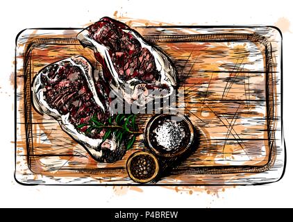 Stücke Fleisch auf einem Schneidebrett Stock Vektor