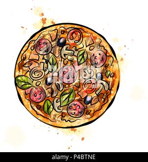 Pizza aus dem Splash von Aquarell Stock Vektor