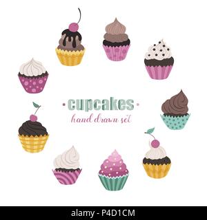 Hand cupcakes gezeichnet Stock Vektor