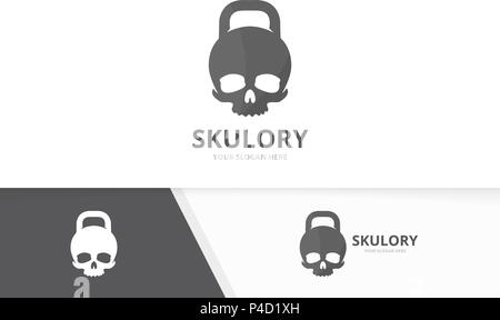 Vector sport und Skull Kombination. Fitnessraum und toten Symbol oder Icon. Einzigartige Fitness- und Kopf Logo Design Template. Stock Vektor