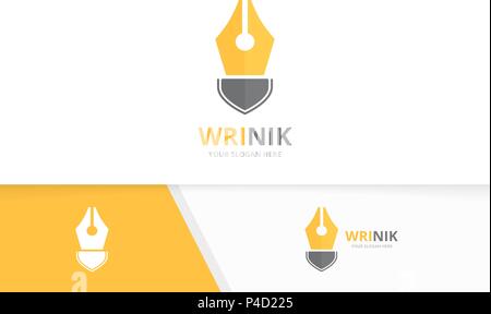 Vektor pen und Shield Logo Kombination. Schreiben und Sicherheit Symbol oder Icon. Einzigartige Gesetz und Guard Logo Design Template. Stock Vektor