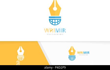 Vektor pen und Planet logo Kombination. Schreiben und Welt Symbol oder Icon. Einzigartige Gesetz und globe Logo Design Template. Stock Vektor