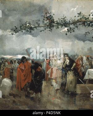 Las MEJORES' AFUERAS DE LA ANTIGUA PLAZA DE TOROS DE MADRID"-OLEO LIENZO, 28,1 x 47 cm. Thema: Eugenio Lucas Villaamil (1858-1918). Lage: DAS MUSEO NACIONAL DE BELLAS ARTES, La Habana, Kuba. Stockfoto