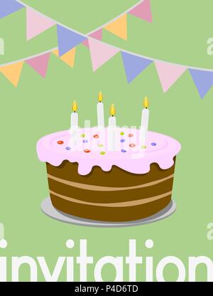 Geburtstag Grußkarte mit Geburtstag Kuchen Abbildung Stock Vektor