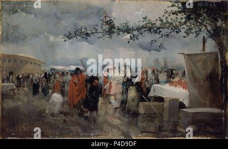 AFUERAS DE LA ANTIGUA PLAZA DE TOROS DE MADRID - OLEO LIENZO, 28,1 x 47 cm. Thema: Eugenio Lucas Villaamil (1858-1918). Lage: DAS MUSEO NACIONAL DE BELLAS ARTES, La Habana, Kuba. Stockfoto