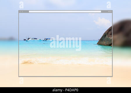 Webseite Design Konzept, am Strand Hintergrund. Stockfoto