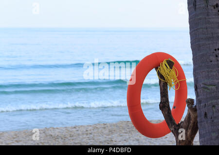 Orangefarbenen ring Leben am Strand Hintergrund. Stockfoto