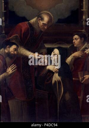 LA COMUNION DE SANTA TERESA - SIGLO XVII-OLEO/LIENZO - 160 x 121 cm - NP 85 - BARROCO ITALIANO. Thema: ITALIENISCH anonym. Lage: Museo del Prado - PINTURA, MADRID, SPANIEN. Stockfoto