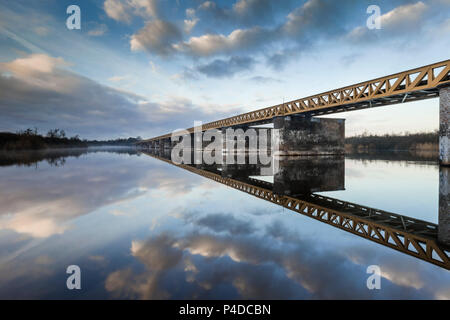 Restaurierte Eisenbahnbrücke in Nichtnutzung im Naturschutzgebiet De Moerputten, Den Bosch, Niederlande Stockfoto