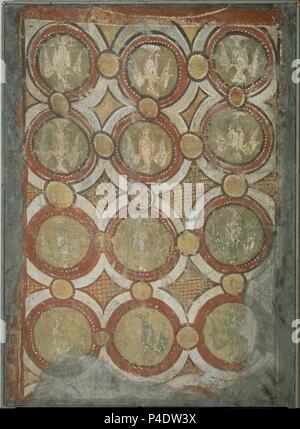 PINTURAS DE SAN BAUDELIO DE CASILLAS DE BERLANGA - las mejores DE LA DECORACION GEOMETRICA - SIGLO XII-ROMANICO ESPAÑOL. Autor: ANONIMO ESPAÑOL. Lage: Museo del Prado - PINTURA, MADRID, SPANIEN. Stockfoto