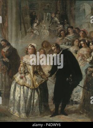 Philip IV, seinen Hof und die meninas. Detail der König und die Königin. 1858. La Habana, National Museum. Kuba. Thema: Eugenio Lucas Velázquez (1817-1870). Lage: DAS MUSEO NACIONAL DE BELLAS ARTES, La Habana, Kuba. Stockfoto