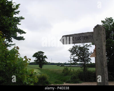 Holz- Öffentlichen Fußweg anmelden Woodmancote, West Sussex, Hampshire Grenze im Süden von England Stockfoto