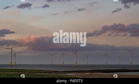 Off shore Windpark in Redcar. An der nordöstlichen Küste von England. Stockfoto