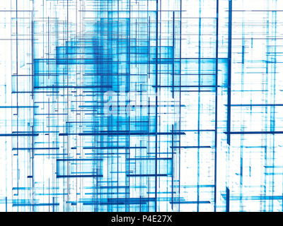 Weiß und Blau Technologie Hintergrund-abstrakten computer-Bild erzeugt. Die fraktale Geometrie: Chaos Raster der leuchtende Linien. Für web cesign, Abdeckungen, poste Stockfoto