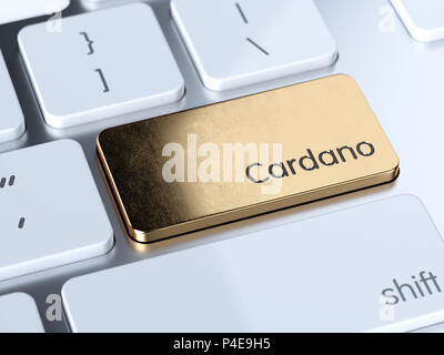 Golden Cardano computer Tastatur Taste drücken. 3D Rendering illustration Stockfoto