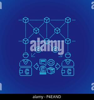 Vektor cyan Grobentwurf blockchain Nachweis der Bedeutung Algorithmus cryptocurrency POI Bergbau Prinzip erklären Schema Abbildung Symbol blau isoliert Stock Vektor