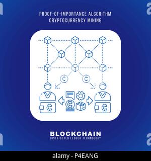 Vektor Grobentwurf blockchain Nachweis der Bedeutung Algorithmus cryptocurrency POI Bergbau Prinzip erklären Schema Abbildung: weißes Quadrat mit abgerundeten Ecken ic Stock Vektor