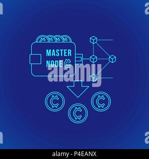 Vektor cyan Grobentwurf blockchain Nachweis der Beteiligung Algorithmus cryptocurrency POS Bergbau Prinzip erklären Schema Abbildung Symbol wieder Blau isoliert Stock Vektor