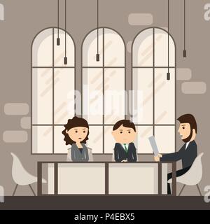 Geschäft Leute Treffen diskutieren Büro Schreibtisch Geschäftsleute arbeiten Vector Illustration Stock Vektor
