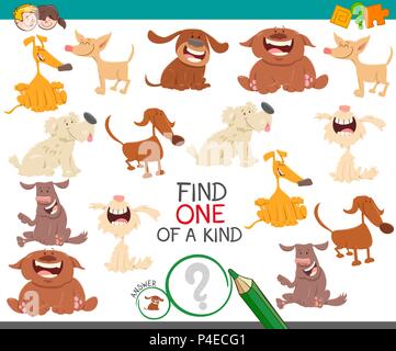 Cartoon Illustration von einer Art pädagogische Tätigkeit Spiel für Kinder mit Hunde oder Welpen Zeichen finden Stock Vektor