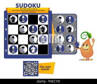 Sudoku Spiel für Kinder und Erwachsene. Lernspiel für Kinder, Puzzle. Entwicklung von Logik, IQ Stock Vektor