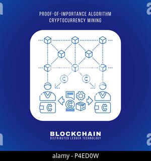 Vektor Grobentwurf blockchain Nachweis der Bedeutung Algorithmus cryptocurrency POI Bergbau Prinzip erklären Schema Abbildung: weißes Quadrat mit abgerundeten Ecken ic Stock Vektor