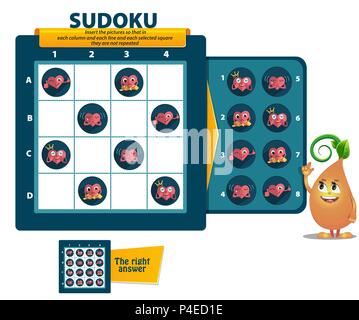 Sudoku Spiel für Kinder und Erwachsene. Lernspiel für Kinder, Puzzle. Entwicklung von Logik, IQ Stock Vektor