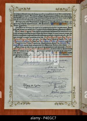 JURAMENTO DEL PRINCIPE DON JUAN CARLOS COMO SUCESOR AL TRONO DE ESPAÑA EL 23 de Julio DE 1969 - ULTIMA PAGINA. Lage: CONGRESO DE LOS DIPUTADOS - BIBLIOTECA, MADRID. Stockfoto