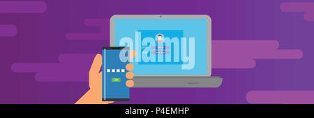 Smartphone laptop login Banner horizontal, flacher Stil Stock Vektor