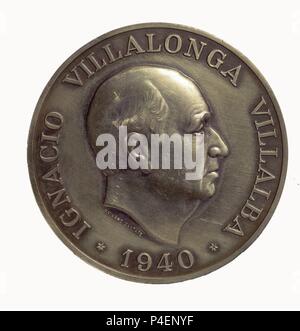 MONEDA DE 1940 CON LA EFIGIE DE IGNACIO VILLALONGA VILLALBA - ANVERSO. Stockfoto