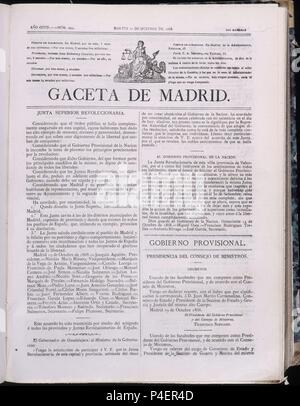 • • • • DE LA PORTADA DE MADRID DEL 20 DE MAYO DE 1868. Lage: SENADO - BIBLIOTECA - COLECCION, MADRID. Stockfoto