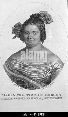 RETRATO DE MARIA CRISTINA REINA DE ESPAÑA - LITOGRAFIA S XIX. Autor: Antonio Maria Esquivel (1806-1857). Lage: MUSEO ROMANTICO - GRABADO, MADRID, SPANIEN. Stockfoto