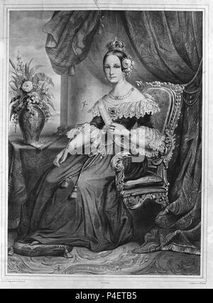 ISABEL II DE BORBÓN REINA DE ESPAÑA - 1830/1904 - GRABADO S XIX. Autor: TURGIS. Lage: MUSEO ROMANTICO - GRABADO, MADRID, SPANIEN. Stockfoto