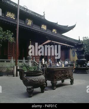 Exterieur - FACHADA DEL TEMPLO-1881. Lage: Templo del BUDA DE JADE (YUFO SI), Shanghai. Stockfoto