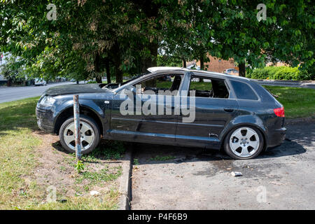 Schwarz Audi A 3 gestohlen und torched Stockfoto