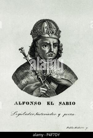 RETRATO del Rey Alfonso X El Sabio (1221/1284). Autor: Pablo Alabern (1804-1860). Lage: Biblioteca Nacional - COLECCION, MADRID, SPANIEN. Stockfoto