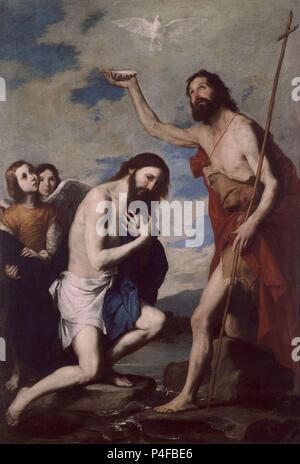 EL BAUTISMO DE CRISTO - SIGLO XVII-O/L - 235 x 160 - BARROCO ESPAÑOL. Thema:: Lanfranco (1591-1652). Ort: MUSEUM DER BILDENDEN KÜNSTE, Nancy, Frankreich. Stockfoto