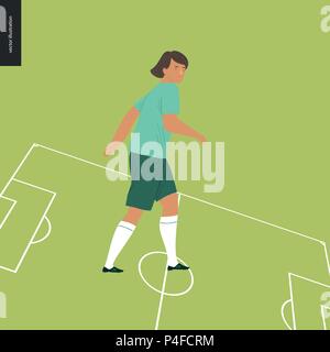 Frauen im europäischen Fußball, soccer Player - Flachbild Vector Illustration eines wandern junge Frau trägt die Europäische Fußball-Ausrüstung auf dem backgrou Stock Vektor