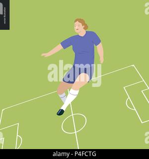 Frauen im europäischen Fußball, soccer Player - Flachbild Vector Illustration eines laufenden junge Frau trägt die Europäische Fußball-Ausrüstung auf dem backgrou Stock Vektor