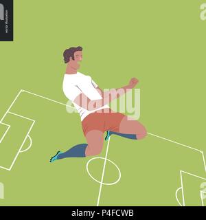 Frauen im europäischen Fußball, soccer Player - Flachbild Vector Illustration - Fußball Spieler einen Sieg - junge Frau tragen europäische Fußball-Ausrüstung Stock Vektor