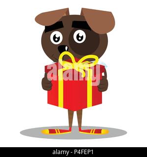 Cartoon illustriert business Hund halten Große Geschenkbox. Stock Vektor